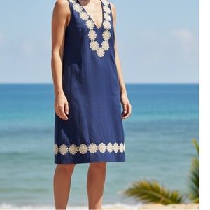Lilly Pulitzer Navy Gold Embroidered Detail Dress
